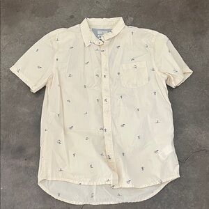 Quiksilver men’s Cream Short-Sleeve Button-Down with Navy Mini Print
